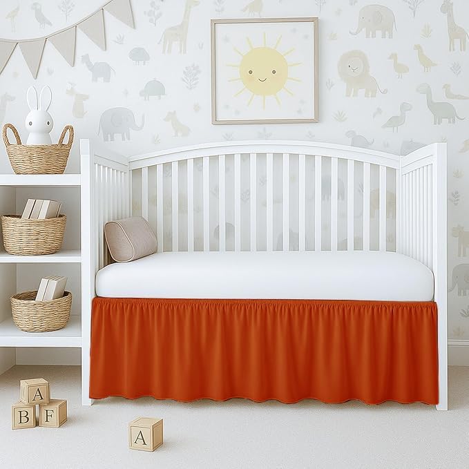 Dust Ruffle Crib Skirt, 100% Egyptian Cotton 800 Thread Count, Mini Crib Size (24" x 38"+10") Inch Drop Toddler Bed Skirt for Baby Boys or Girls - Burnt Orange Solid