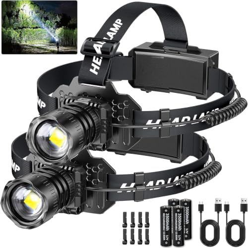 Curtsod Rechargeable LED Headlamp 2-Pack - 99000 Lumens Supe...