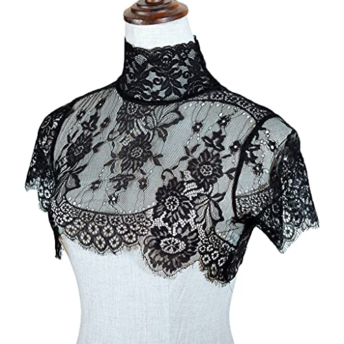 MONLEYTA Amovible Faux Col Demi Chemise Sexy Sheer Cils Floral Dentelle Dickey Ras du Cou Noir L Cover