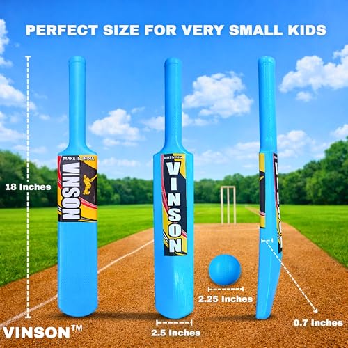 Image of Vinson Baby Cricket Kit Toy Set for Kids (Age 1-3 Years) | Plastic Cricket Bat, 55 mm Soft Plastic Ball, 3 Stumps with 2 Bails & PVC Carry Bag | Indoor & Outdoor Sports Toy for Toddlers