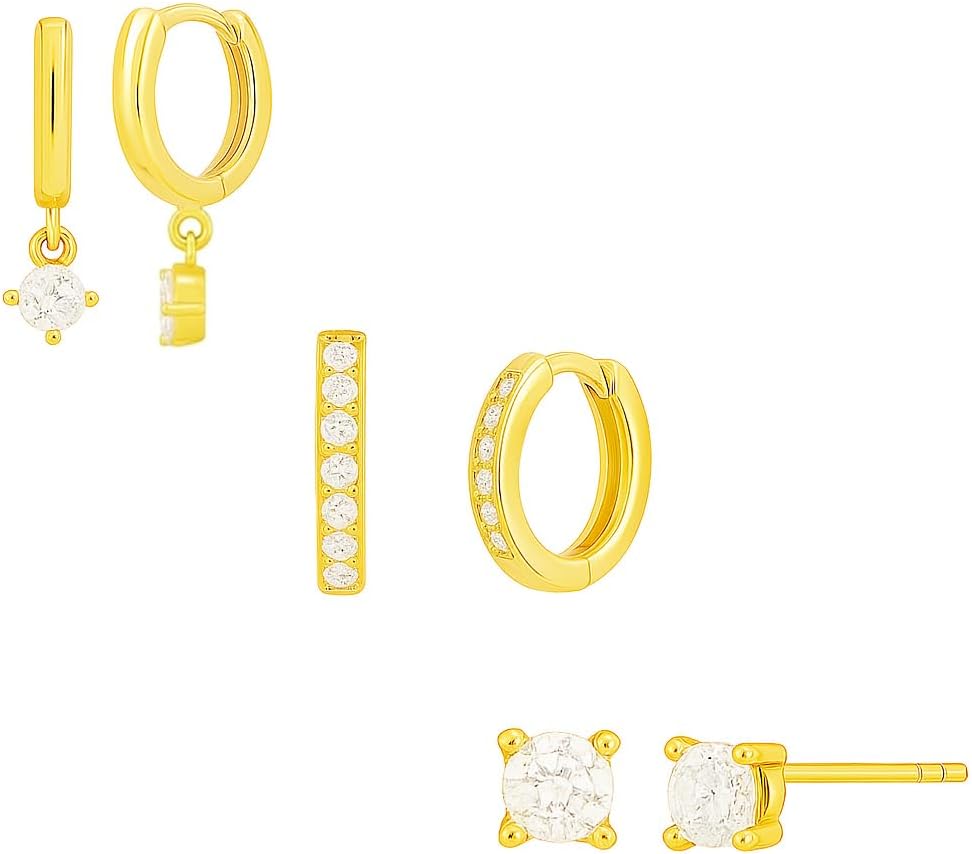 3/4/5 Pairs 14K Gold Plated Earring Set for Women – Mixed Hoop, Drop, and Threader Designs, Lightweight Hypoallergenic Jewelry for Daily or Cartilage Wear