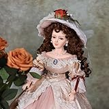 Cloveray 22 Inch 55cm Porcelain ＆ Fabric Victoria Doll, European Retro Handmade Ceramic Doll with Showing Stand for Room Decor, Birthday Gifts, Collectible，Name Lenore