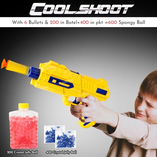 Image of Zest 4 Toyz 2 in 1 Shooting Gun Soft Bullet Gun for Kids Toy with 6 Soft Darts and Water Gel Balls Fun Target Shooting Game for Kids Dart Toy Gun for Boys - Yellow
