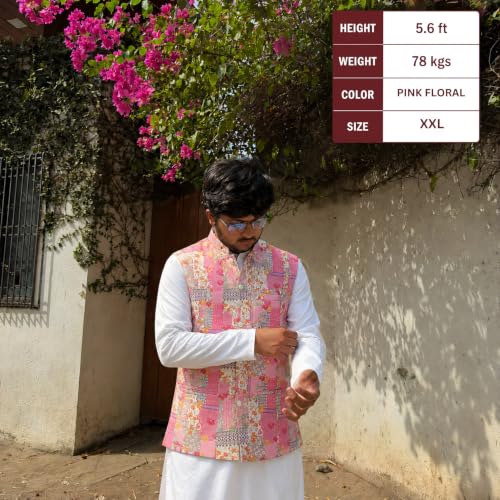Image of Men's Premium Printed Modi Jacket with mandarin collar - Sleeveless Nehru Jacket made out of Suiting fabric [M to XXL]