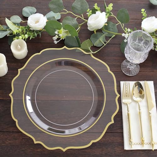 Platos desechables de plástico transparente con borde dorado, pack x10 de 13 in miniatura 4