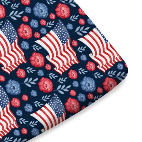 Image of American Flag Blue Red Floral Baby Crib Sheets for Boys Girls 52 inchx28 inch Patriotic 4th of July Independence Day Soft Breathable Toddler Nursery Bed Sheet for Standard Crib and Toddler Mattresses Navy