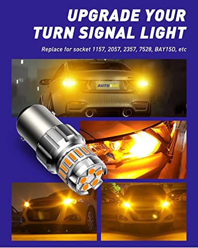Image of AUTOONE 1157 LED Turn Signal Bulbs Amber 700% Brighter 2057 2357 7528 BAY15D Super Bright Blinker DRL Marker Parking Lights Front Rear Signal Bulb Pack of 2