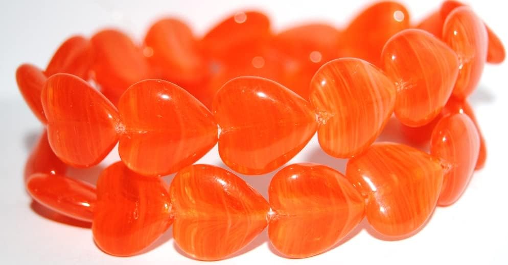 60 pcs Heart Pressed Glass Beads, Mixed Colors Orange Opal (Mix Orange Opal), Glass, Czech Republic, Size 16 x 15 mm (0.63 x 0.59 in)