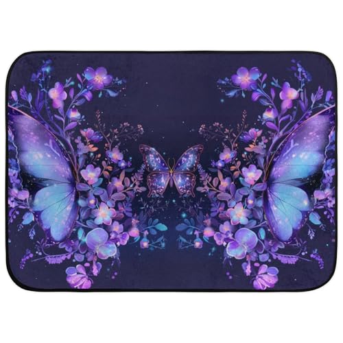 Tapis imprimé papillons et fleurs salon lavable antidérapant