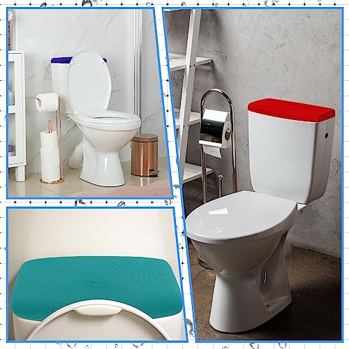 Hoolerry 4 Pcs Toilet Tank Lid Cover Universal Back of Toilet Tank Cover Soft and Absorbent Replacement with Elastic Bottom for Bathroom Decor Accessories(Red, Teal, Purple, Brown) - Thumbnail 4