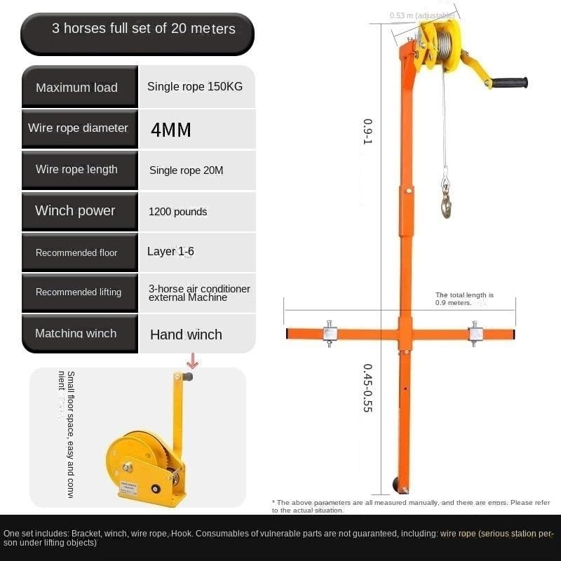 Bracket + Self-Locking Winch for Air Conditioner Outdoor Units Lift Tool (Color : 5HP 10m Thickened Bracket) (3HP 20m Thickened Brackets)