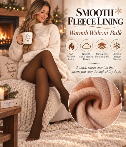 Image of MERYLURE High Waist Fleece Lined Tights Women Skin Tone, Fake Translucent Winter Warm Pantyhose Thick Thermal Leggings