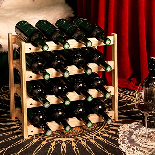 Homegoal Wooden Wine Rack, Free Standing Wine Bottle Holder Cabinet Shelf, 16 Bottle 4 Tiers Solid Pine Wood Wine Storage Racks Countertop For Home Cellar Pantry Kitchen Living Room Bar #TOP4