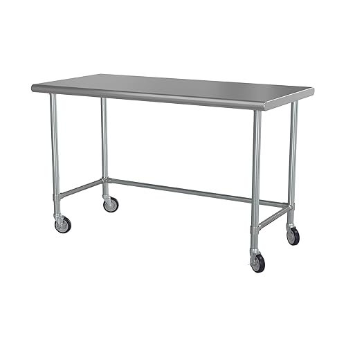 Miniatura 68 de Mesa de trabajo de base abierta de acero inoxidable 430 de calibre 18 de 30 x 72 pulgadas con ruedas giratorias de zinc resistentes de 5 pulgadas