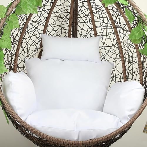 Vattentät hängande korg stolskudde ägg stolskudde för utomhus inomhus användning bekväm hängmatta säte ryggkudde för uteplats trädgård (vit)