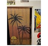 Sunset Palm Tree Bamboo Beaded Curtains for Doorways, Door Beads Curtains, Hanging Bamboo Curtain