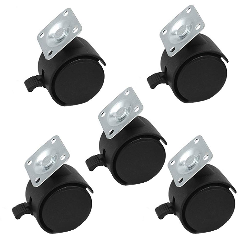 5 × Office Chair Caster Wheels 50mm, Trolley Swivel Casters with Brake, Quiet Rolling, No Running Marks