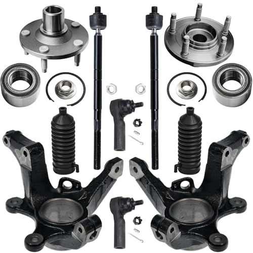 Image of Detroit Axle - 10pc Front Steering Knuckles Kit for 2005-2007 Ford Escape 2006-2007 Mercury Mariner, 2 Steering Knuckles 2 Wheel Hubs Bearings 2 Outer Tie Rods 2 Inner Tie Rods 2 Boots Replacement