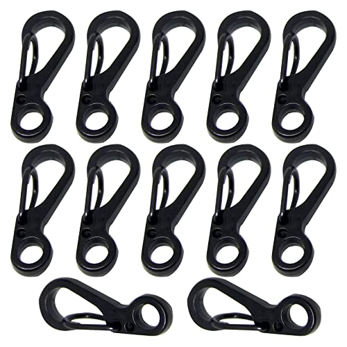 Bytiyar 1inch 12 Pcs Mini Metal SF Carabiner Clips with Spring Wiregate Hook and Little Eye Hole for Keychain Key Paracord Backpack Clasps Tractical Kit Accessory, Black