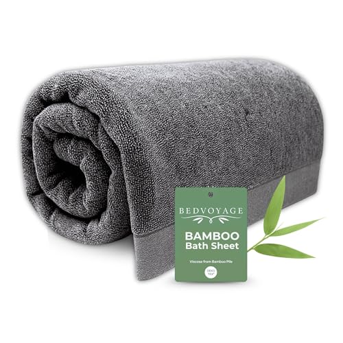 BedVoyage Luxury Bath Sheet Towels, Extra Large Bathroom Towel, 37x70 Viscose Derived from Bamboo & Cotton, Super Absorbent & Fast Drying Plush Bath Sheets - Charcoal