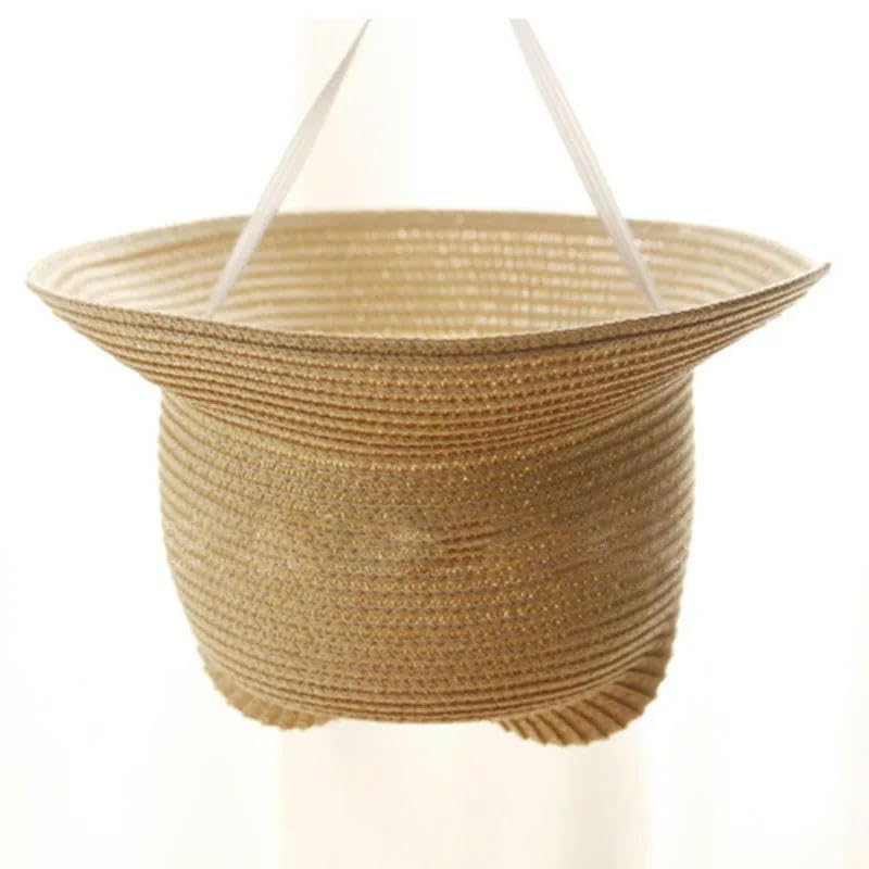 Sombrero De Pescador Para Bebés Sombrero De Paja De Peinado Cubo De Verano Sombrero De Sol Orejas Lindas Sólido de Felpa Sombrero De Playa para Niños