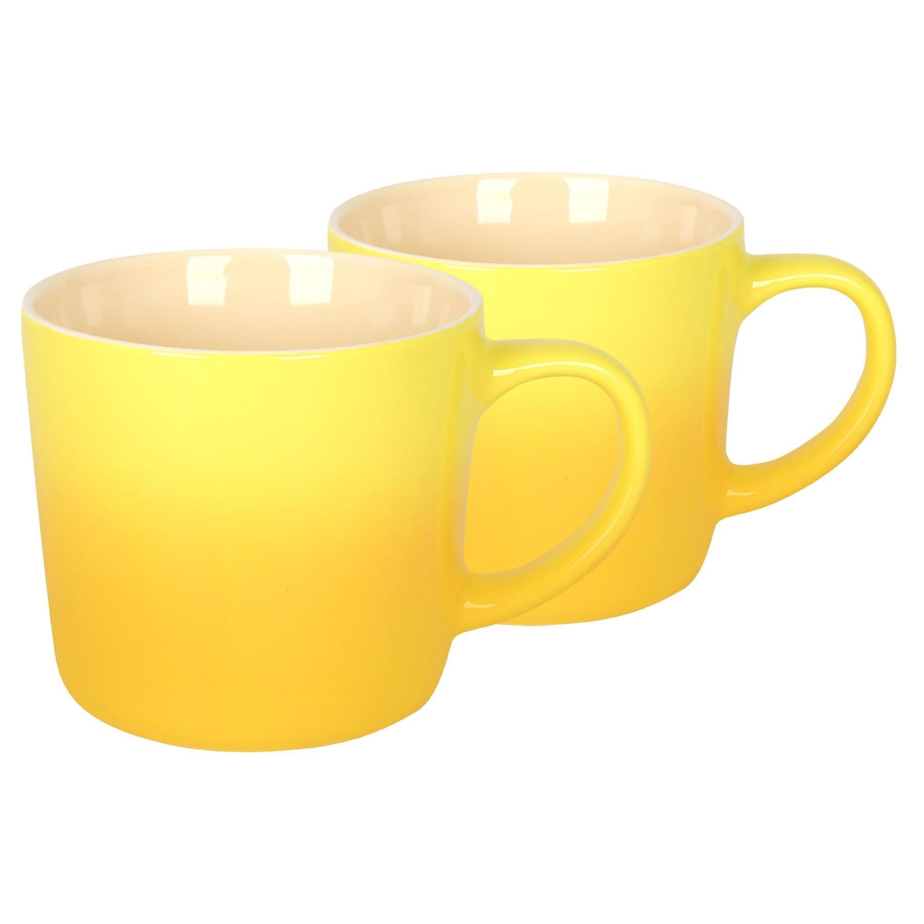 Argon Tableware Yellow Ombre Coffee Mug 330ml - Pack of 2 - New Bone China Tea Mug, Vegan Friendly Ceramic Cup, Glazed Stoneware Style Drinkware, Microwave Dishwasher Safe