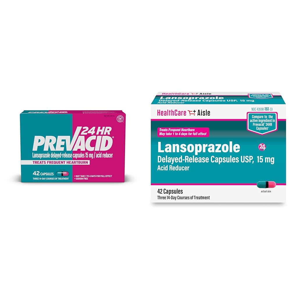 Prevacid 24HR Acid Reducer 42ct & Lansoprazole Heartburn Relief Capsules 42ct Bundle