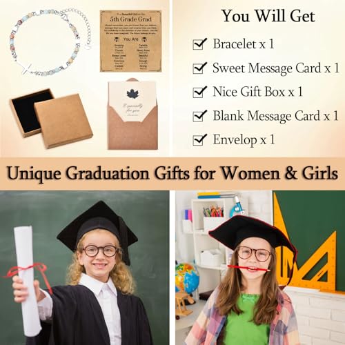 Image of Graduation Gifts for Her- Class of 2026 Primary Middle High School College Grad Gift, Adjustable Stainless Steel Beaded Cross Bracelet for Girls & Women