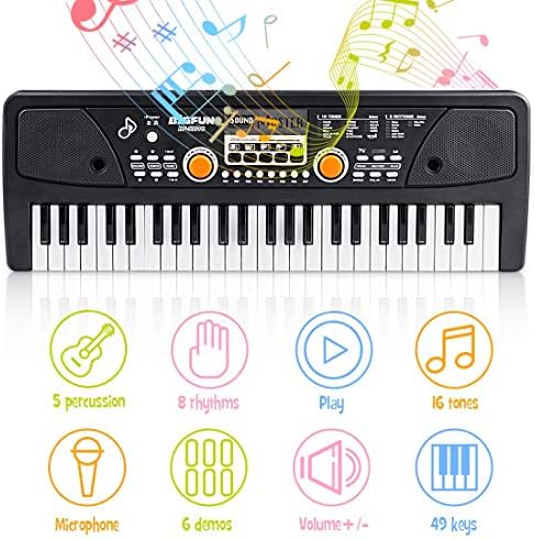 Kids Keyboard 49-Key Kids Piano Keyboard with Microphone Multi-Function Piano for Kids Birthday Gift 20.86 Inch (Black) (49keys) 2 511 zPd4R7L. AC