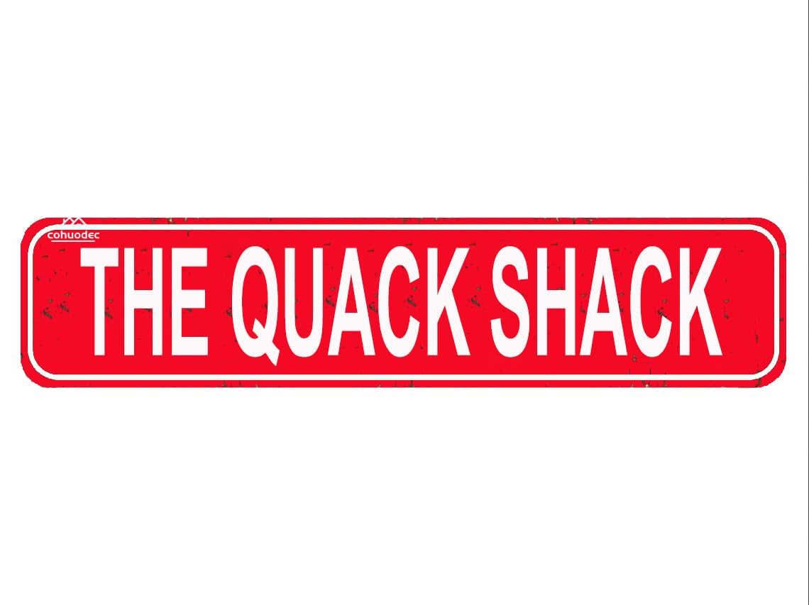 The Quack Shack Decor - Duck Waterfowl Chicken Coop Rustic Street Sign Door Name Plate Plaque Home Pub Bar Wall Decor Retro Red Metal Tin Sign 4x16 Inch