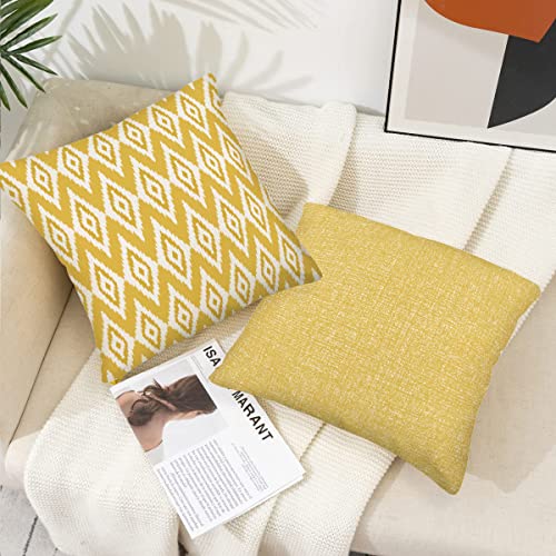 Gulidi Geometric Throw Pillow Cover Yellow Simple Boho Diamond Check Pillowcase 22X22 Inches Simple Lumbar Cushion Cover Pack Of 4 House Sofa Couch Bed Living Room Farmhouse Decoration #TOP3