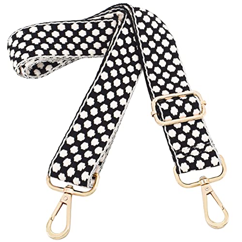Image of Wide Purse Straps Replacement Adjustable Crossbody Gold Hardware Canvas Shoulder Strap for Women Black Dot+Gold Metal