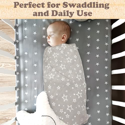 Image of Baby Swaddle Blankets for Newborn | 0-3 Month | Baby Swaddle Wrap for Boy and Girl | 2 Set of Adjustable Nursery Blankets | Breathable Soft Cotton (Gray /White)
