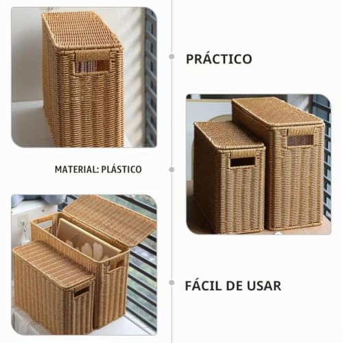 Cesta decorativa con tapa tejida a mano para interiores elegantes 8