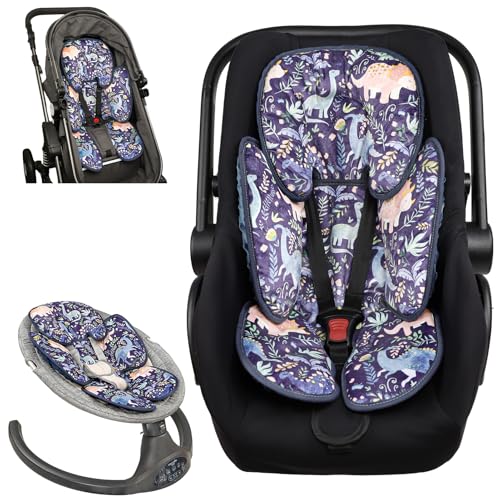 Pea Pod Infant Car Seat Insert 2-in-1 Baby Car Seat Head &amp; Body Support for Newborns abaoys Preemie Carseat Stroller Cushion Pad Headrest with Soft Minky Dot Fabric Backing, Cute Dinosaur