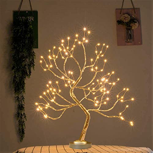 Bonsai Tree Light Golden Matte 20 Inches Artificial Tabletop Fairy Light Tree Lamp,Eight Lighting Modes,Usb Or Battery Operated With Timer,Decor Of Bedroom,Living Room, (Warm White), Golden Branches #TOP2