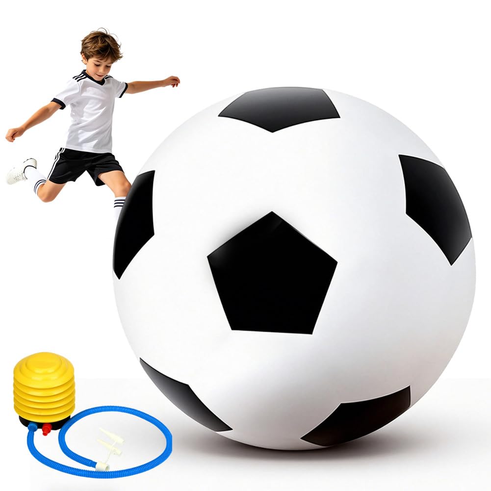 FARYODI Giant Football 80 cm, Inflatable XXL Rubber Ball with Foot Pump, Robust Giant Ball for Kicking, Throwing & Rolling, Indoor & Outdoor for Garden, Beach, Pool, Party, Black/White