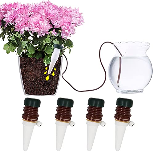 Sistema de Riego Automático, MKNZOME 4 Piezas Riego por Goteo Botella Set Autorriego para Macetas Kit Riego de Plantas paraJardín Terraza Invernadero Flores Plantas