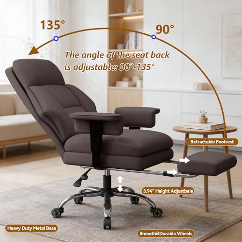 Image of Executive Office Chair with Wheels PU Leather Ergonomic Desk Chairs with Foot Rest High Back Computer Gaming Chairs for Home Office