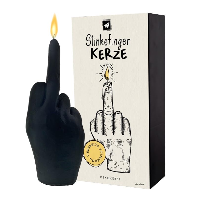 Lustige Stinkefinger Kerze in Geschenkbox (20cm) | Witzige Mittelfinger Deko-Kerze | Originelles Geschenk für Männer Frauen & Freunde | Scherzartikel