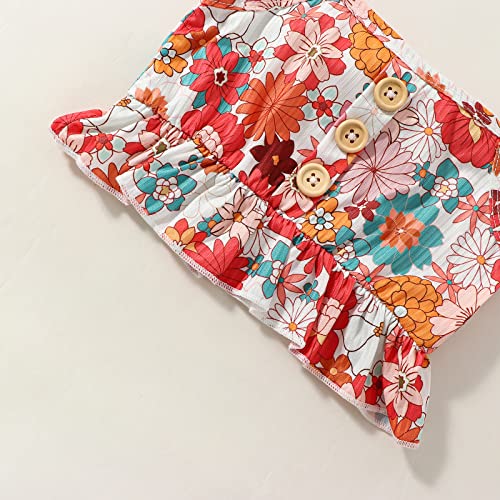 Goodplayer Toddler Baby Girls Summer Outfits Sleeveless Button Tops FloralBell Bottom Pants Girl Summer Clothes Set4