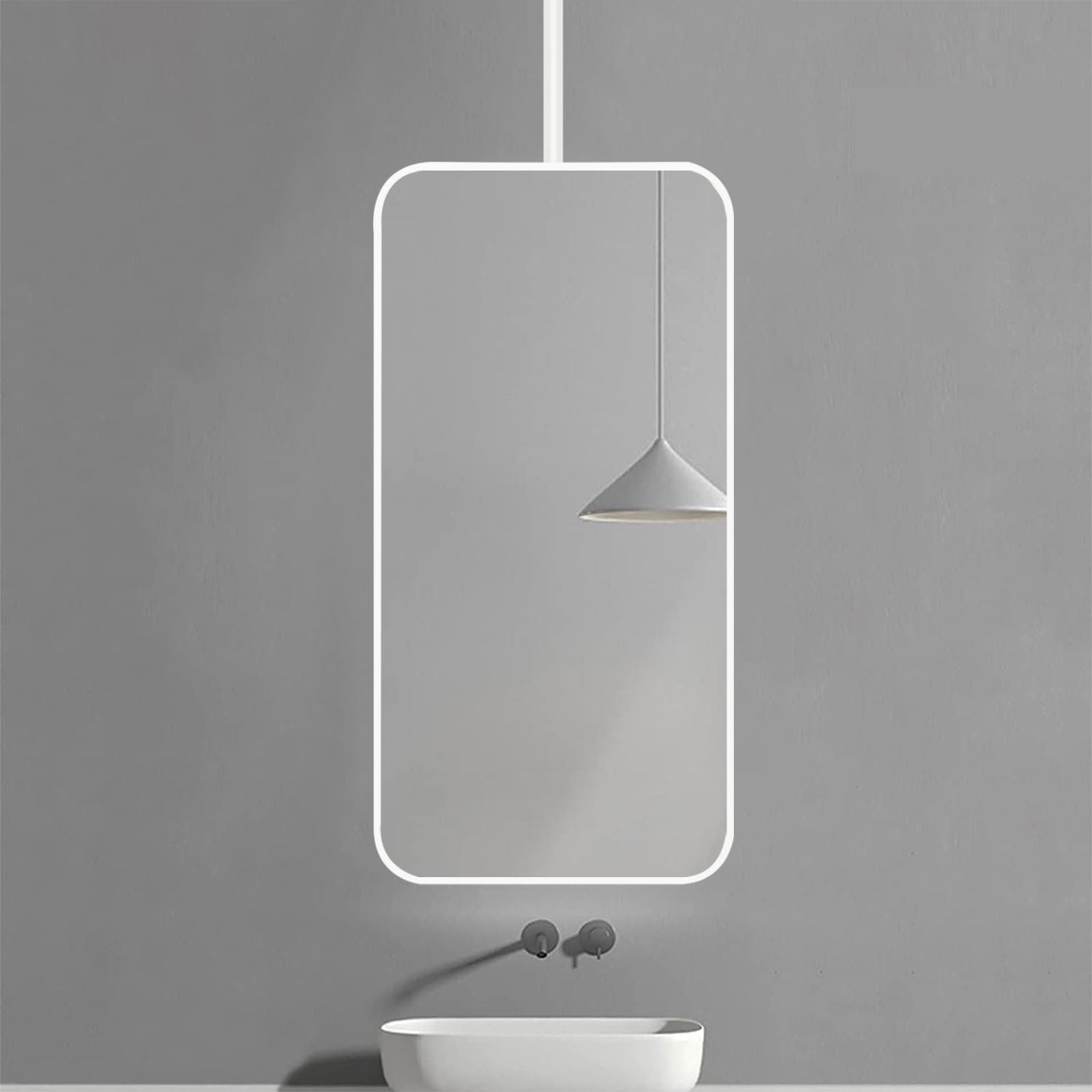 BKSXSOP Modern Floating Ceiling Mirror, Large Rectangular Wall Mirror for Bathroom, Makeup, Shaving, Living Room, Bedroom - White Finish Decorative Accent
