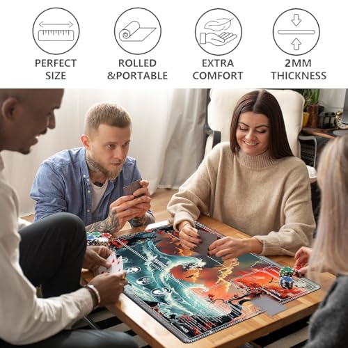 Image of for MTG Playmat with Card Storage Bag,Non-Slip Rubber Base & Smooth Surface 27.6x15.7in,Beginner-Friendly Magic Mat for Commander Deck,Red Trees Sunset Waves