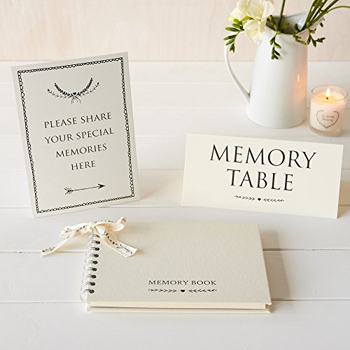 ANGEL & DOVE A5 Ivory Funeral Memory Book & 2 Signs - for Condolence Book Memorial Remembrance Celebration of Life