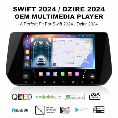 Image of Audio Wheels OEM 9 inch Android Stereo + Frame for Swift 2024 / Dzire 2024 | 1280 IPS | 2GB+32GB | Gorilla Glass | Wireless CarPlay & Android Auto | DSP | WiFi /BT /GPS | AHD Camera Support