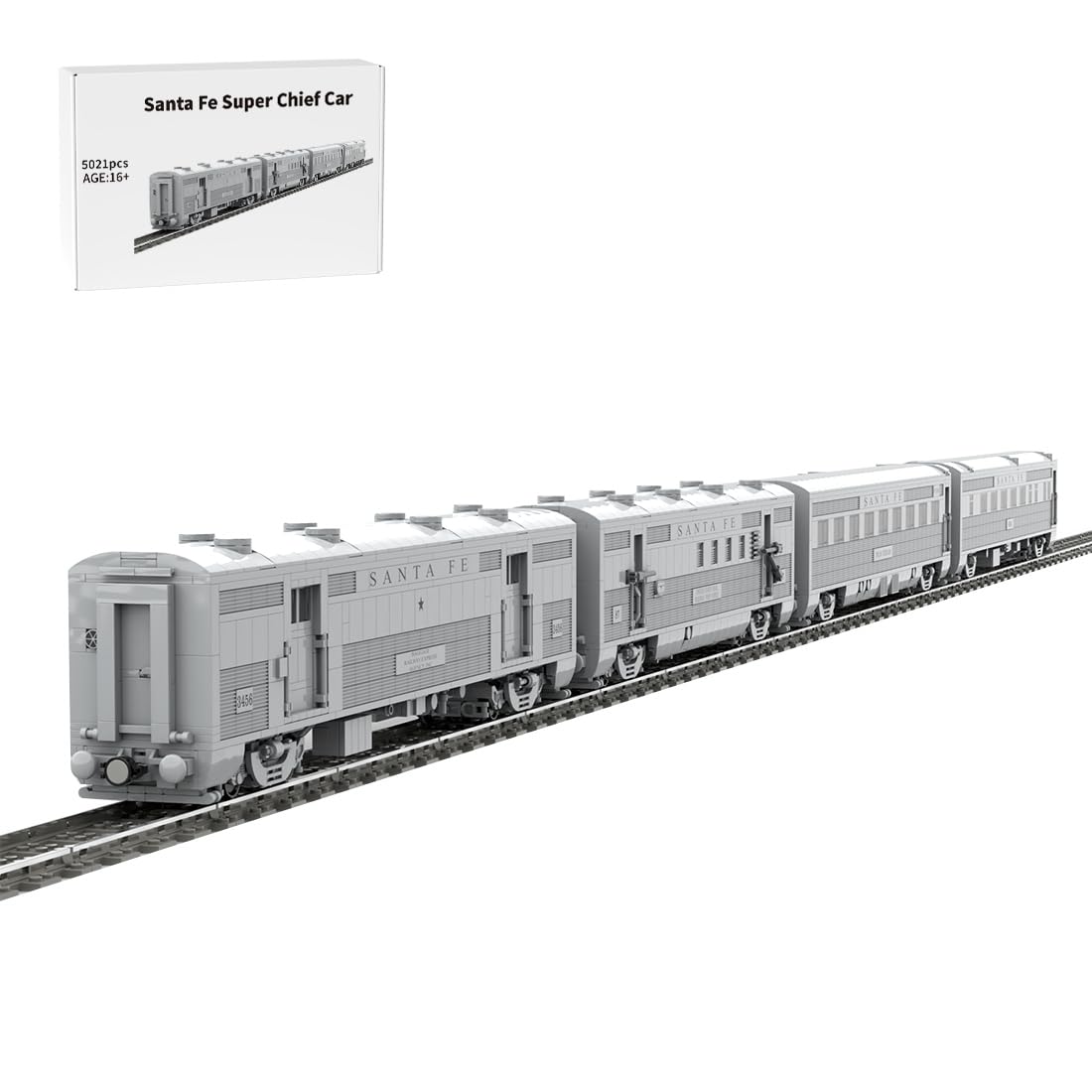 Santa Fe Super Chief Personenzug Klemmbausteine, Zug Bausteine mit Eisenbahn Schienen Entworfen von Langemat, Eisenbahn-Spielzeug und Geschenk für Erwachsene - 5021 Teile