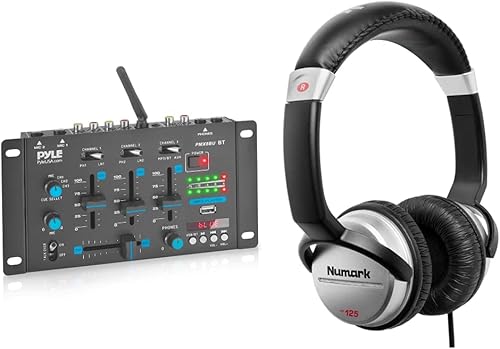 Pyle Mezclador de audio inalámbrico para DJ 3 canales compatible con Bluetooth controlador DJ mezclador de sonido, micrófono Talkover, doble RCA