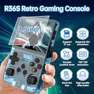 Febotak R36S Retro-Handheld-Spielkonsole, 3,5-Zoll-IPS-Bildschirm, 128 GB Speicher, über 40.000 Spiele, basierend auf LINXU Open Source ARKOS, 3500-mAh-Akku (Translucent Blue)