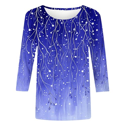 Image of 3 /4 Sleeve Tshirts Shirts for Women Vintage Flowers T Shirt Crew Neck Going Out Tops Elbow Length Sleeve Tops