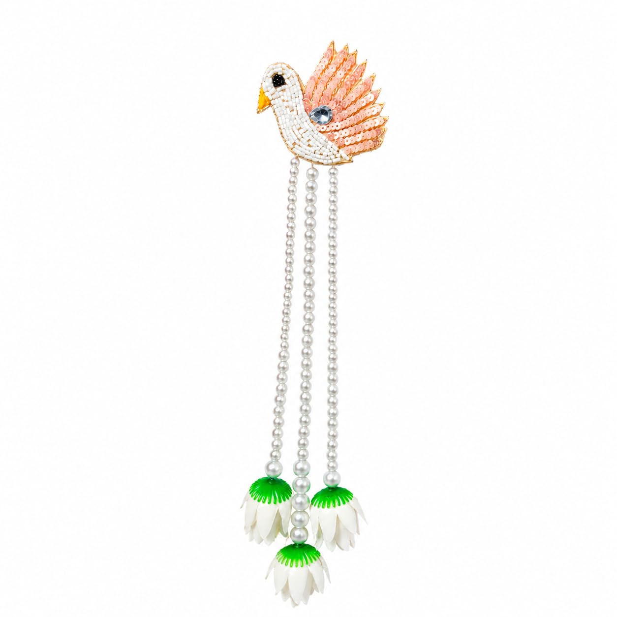 Handmade Aari Duck Patch Brooch for Women & Girls | Seed Beads, Stones & White Pearl Tassel Design | Fashion Accessory-image-36